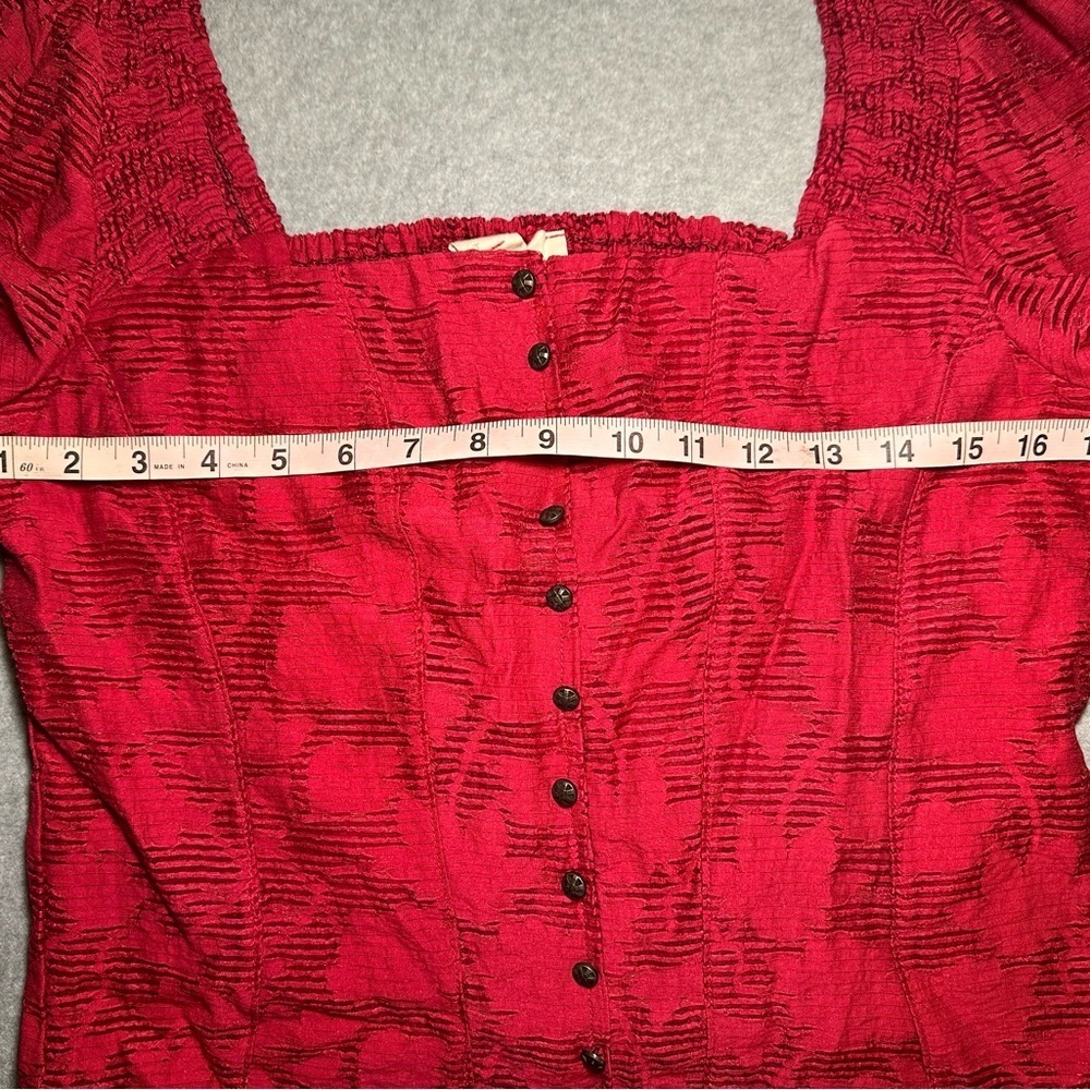 NWT Anthropologie Raspberry Red Square Neck Shirt W/Poet Sleeves Size M - Picture 6 of 10